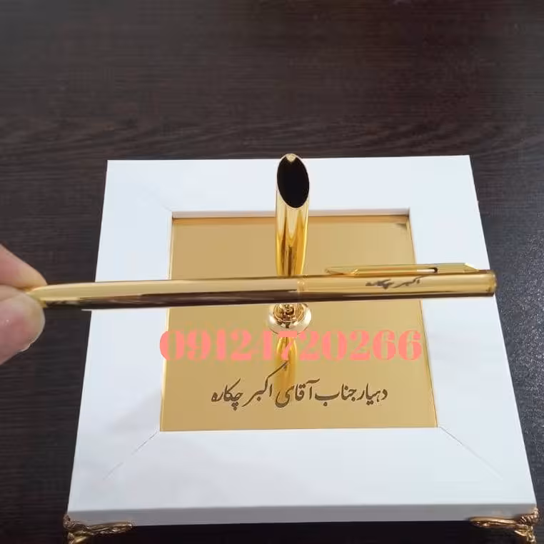 خودکار روکش طلا24 عیار باکس رومیزی به همراه حک اسم رایگان و شناسنامه