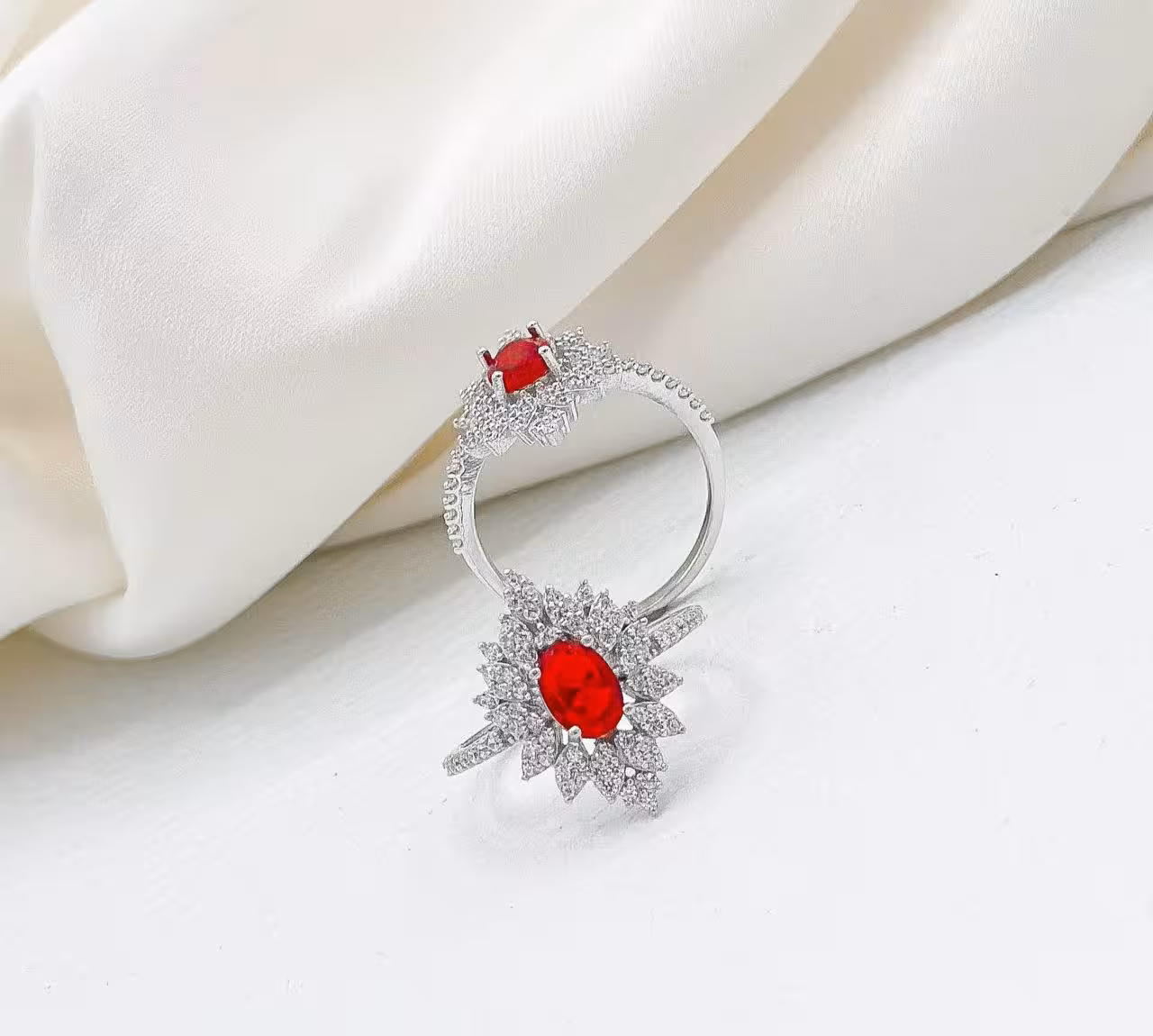 انگشتر جواهری یاقوت سرخ نقره زنانه کد 10858