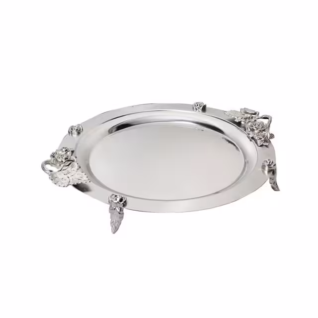 سینی استیل گرد نگار مدل گل رز کد 306