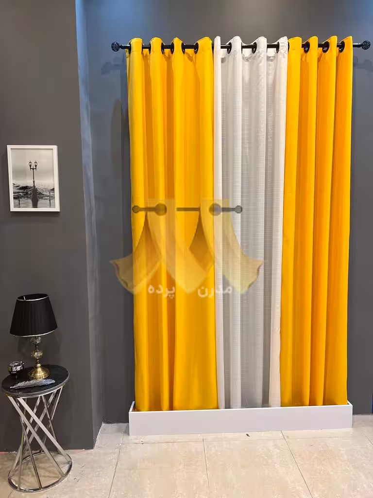 پرده آماده پانچی کتان ساده زرد