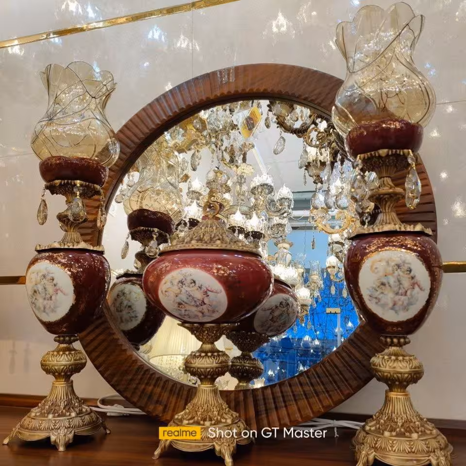 شمعدانی سرامیکی زرشکی سایز بزرگ همراه با کشکول سرامیکی 