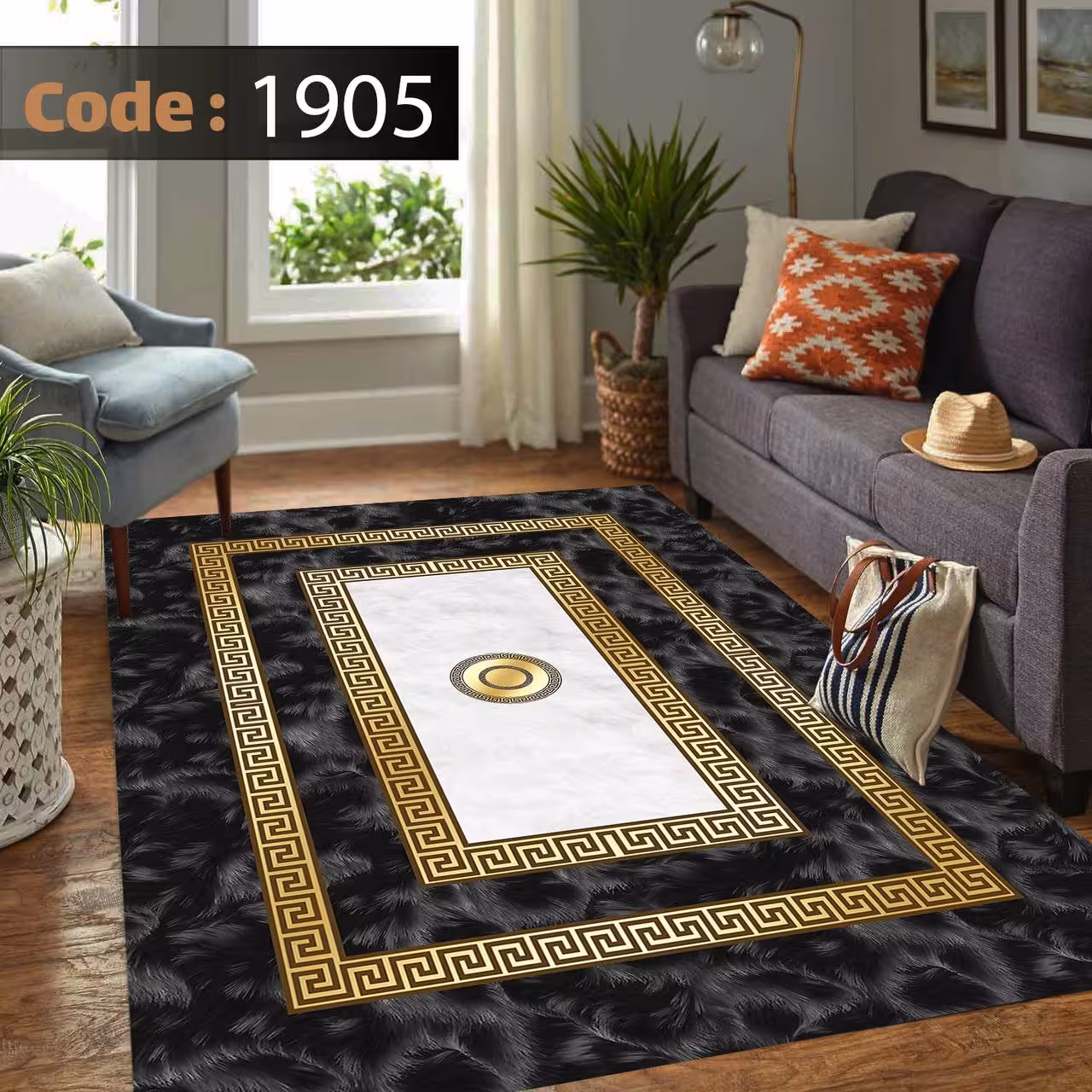 کاورفرش روفرشی دورکشدار گوشه لیفه ای لاکی ، آبی و متنوع کد 1905