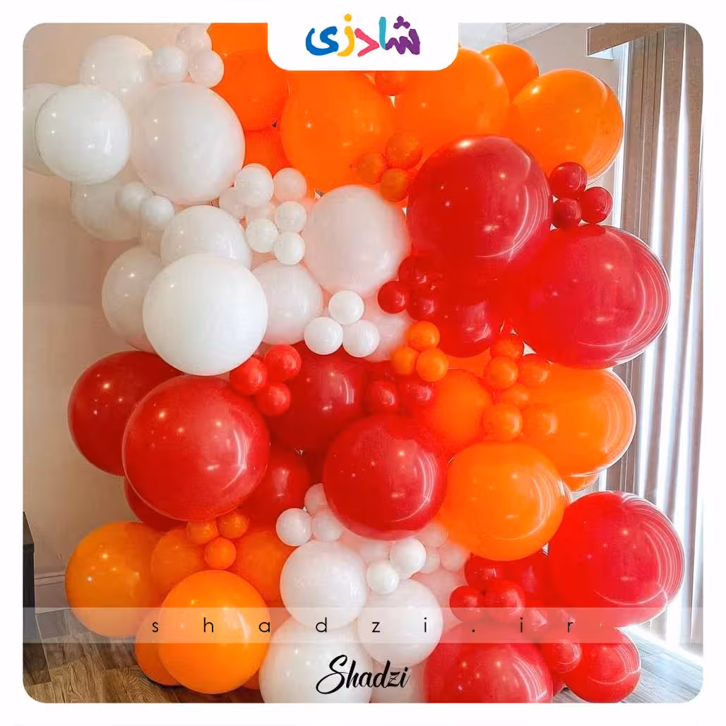 بادکنک آرایی تولد تم قرمز نارنجی