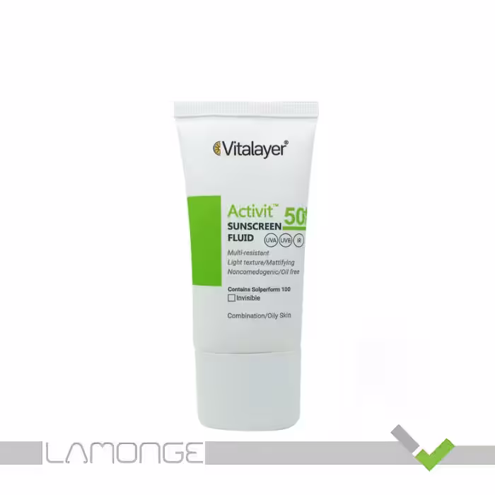 فلوئید ضد آفتاب SPF50 بی رنگ ویتالیر مدل Activit مناسب پوست چرب حجم 50 میلی لیتر