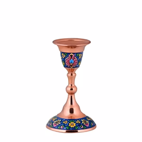 شمعدان مس و پرداز سایز متوسط ارتفاع 15