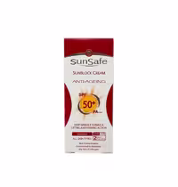 کرم ضد آفتاب و ضد چروک سان سیف SPF 50 بی‌رنگ مناسب انواع پوست و محافظت کامل