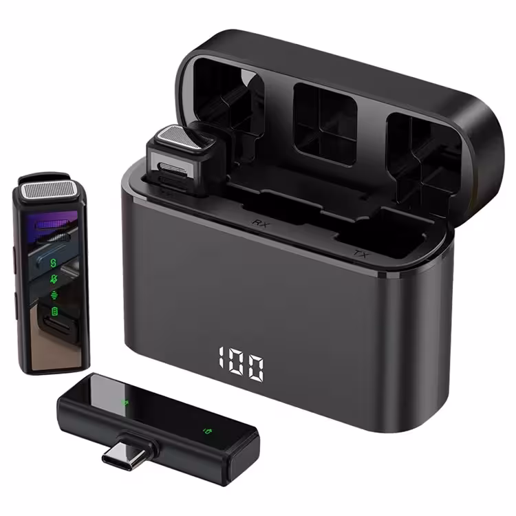 میکروفون پخش زنده Lavalier بی سیم (2 میکروفون   1 گیرنده) - Type-C / مشکی