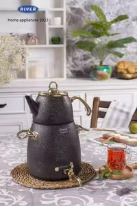 کتری قوری شیردار 4/5 لیتر گرانیتی طرح ترک ریور RIVER مشکی کد 5832