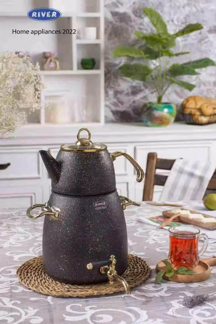 کتری قوری شیردار 4/5 لیتر گرانیتی طرح ترک ریور RIVER مشکی کد 5832