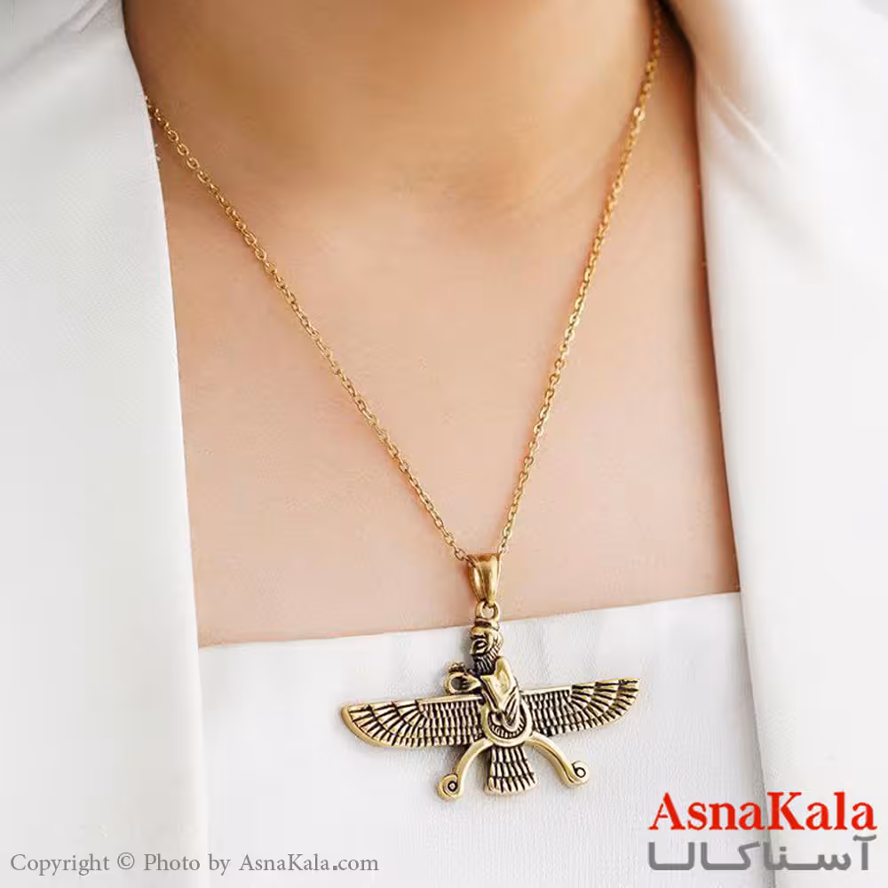 گردنبند فروهر استیل طلایی پندارنیک،گفتارنیک،کردارنیک کد GNB16637W