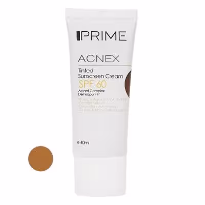 کرم ضد آفتاب رنگی پرایم مدل Acnex SPF60، مناسب پوستهای چرب، حجم 40 میلیلیتر