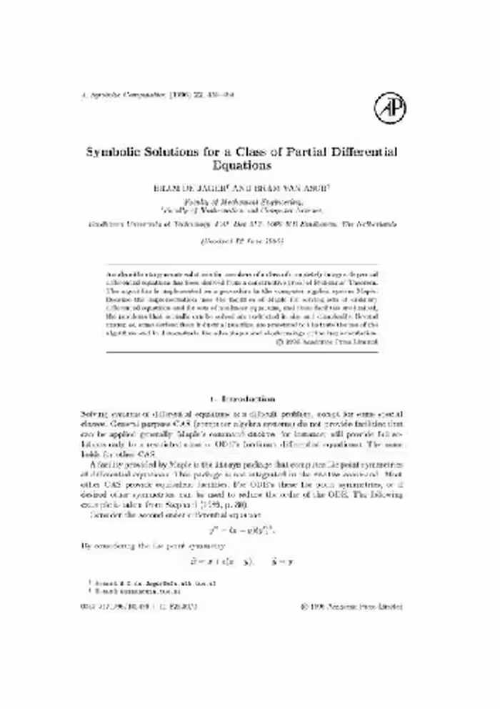 خرید و دانلود نسخه کامل کتاب Symbolic solutions for a class of PDEs. JSC 1996