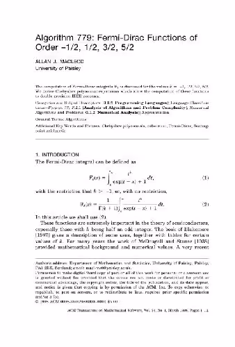 خرید و دانلود نسخه کامل کتاب Algorithm 779. Fermi-Dirac functions of orders half to 5 halves