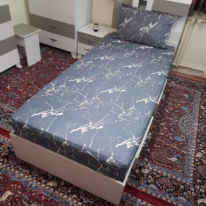 سرویس ملحفه مدل کشدوز niki04.25 طرح مرمر کد 120 یک نفره دو تکه