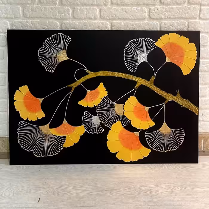 تابلو نقاشی ورق طلا طرح گل دکوراتیو کد 0114