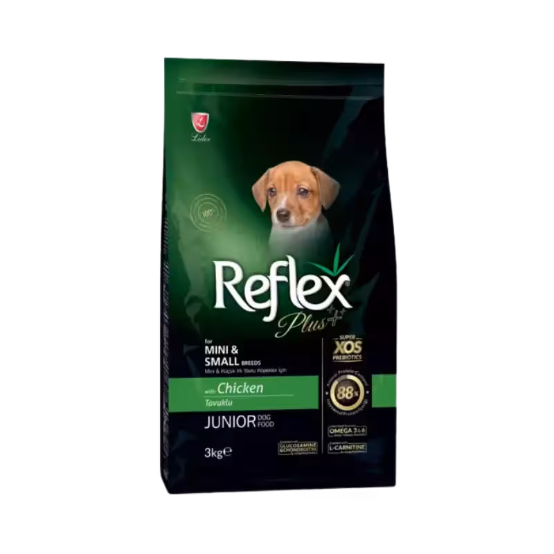 غذای خشک توله سگ نژاد کوچک مدل طعم مرغ برند Reflex رفلکس پلاس 3 کیلویی