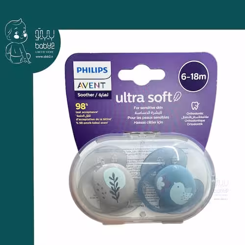 پستانک 6-18 ماه پرنده آبی طوسی اونت 091/15 Avent Ultra Soft