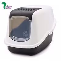 توالت و باکس خاک گربه مسقف بزرگ با درب تاشو برند ساویک (سفید و مشکی)