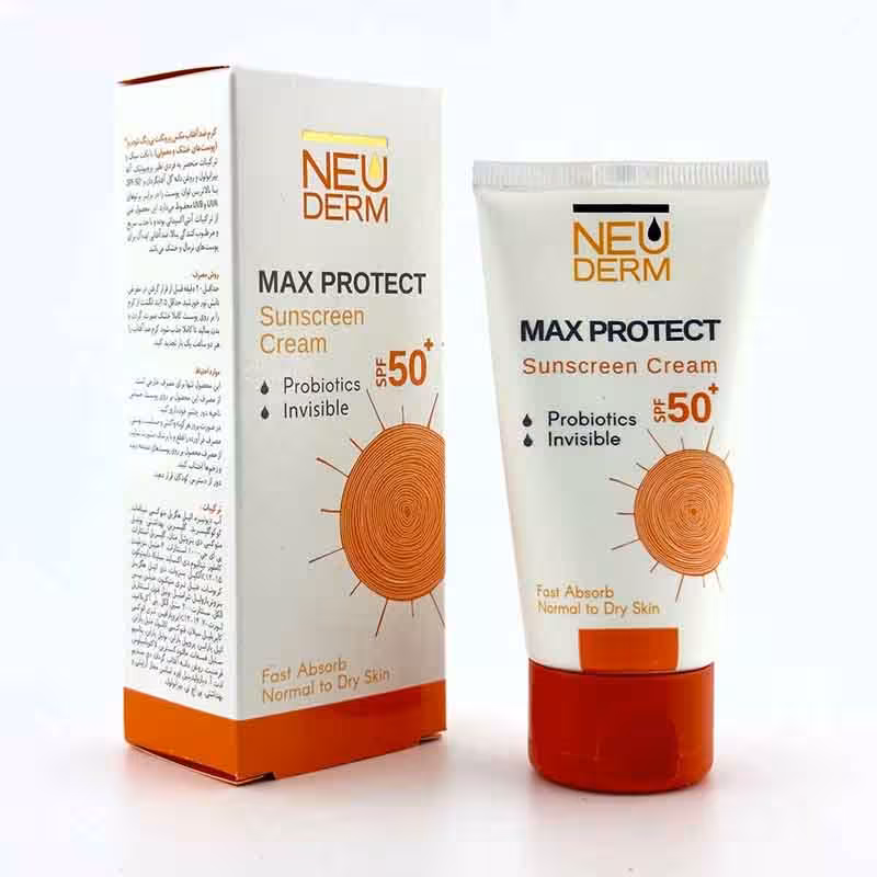 کرم ضد آفتاب مکس پروتکت SPF50 نئودرم مناسب پوست معمولی و خشک 50 میلی لیتر Neuderm Max Protect Spf50 Sunscreen Cream for Normal and Dry Skin 50 ml
