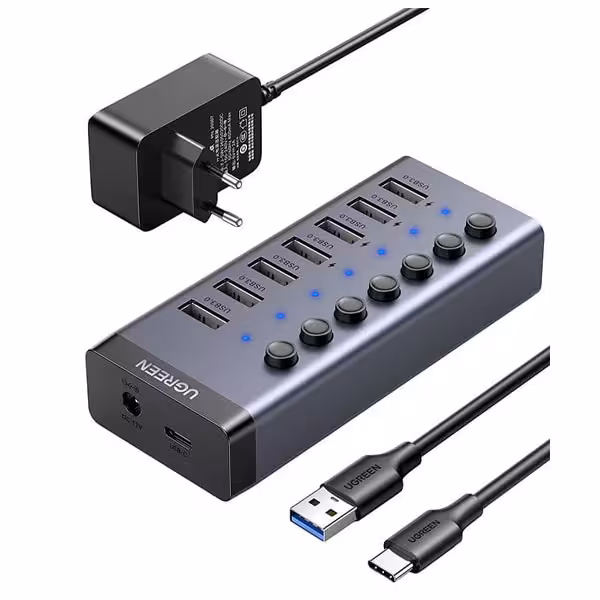 هاب 7 پورت آداپتوردار یوگرین مدل CM481