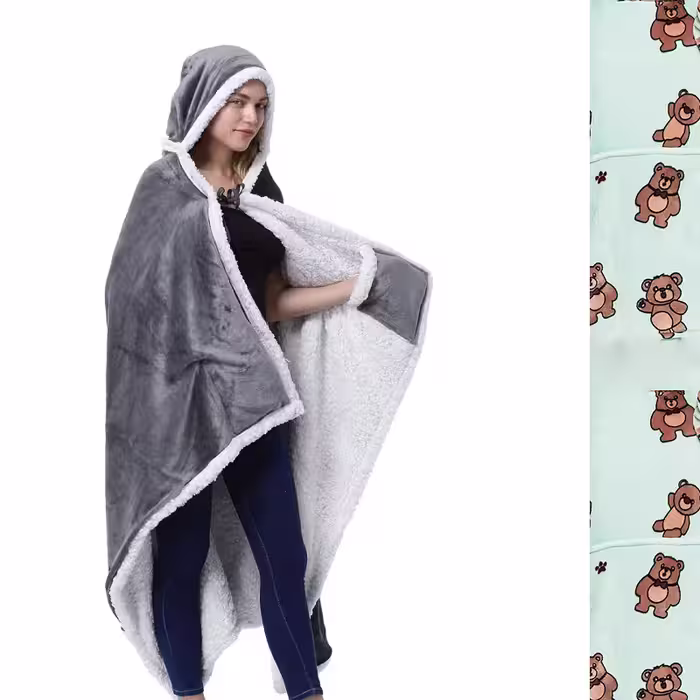 پتو مسافرتی مدل تن پوش طرح Bear سایز 120×170 سانتی متر
