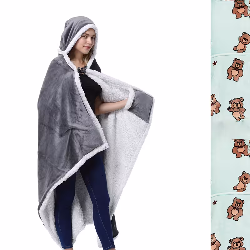 پتو مسافرتی مدل تن پوش طرح Bear سایز 120×170 سانتی متر