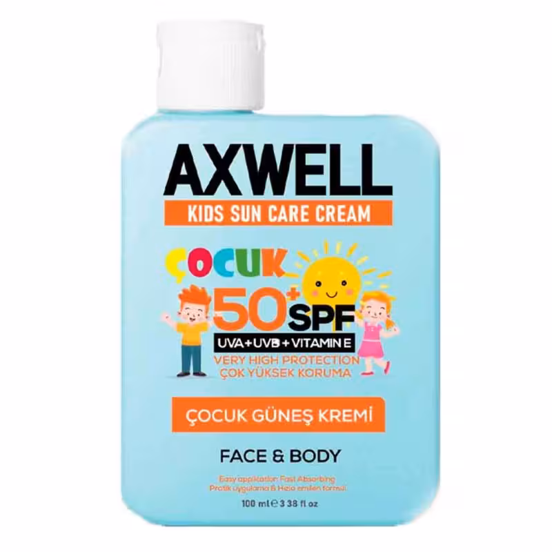 ضد آفتاب کودک اکسول AXWELL دارای SPF 50 و ویتامین E حجم 100 میل