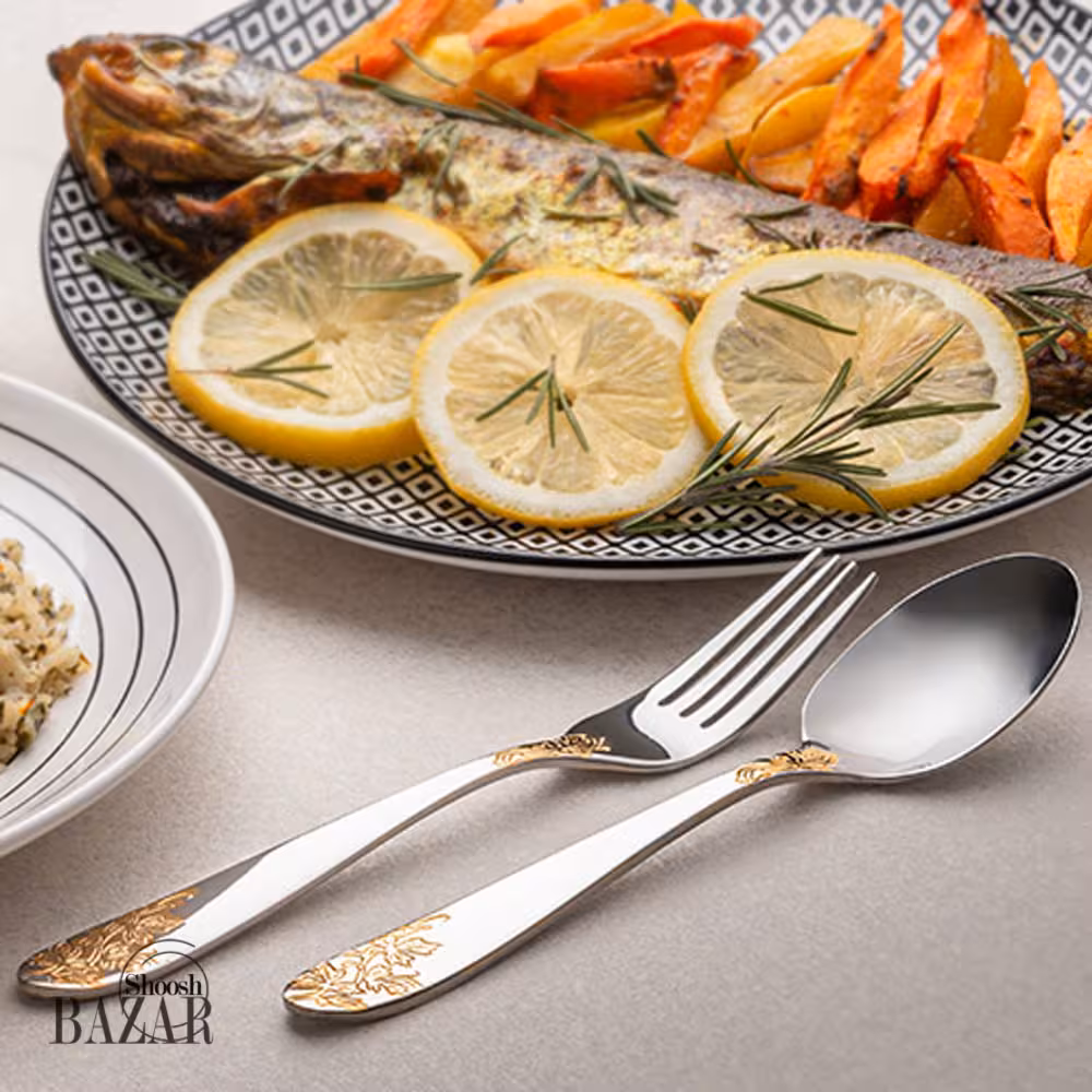 سرویس قاشق و چنگال 116پارچه ناب استیل مدل امپریال جعبه چوبی