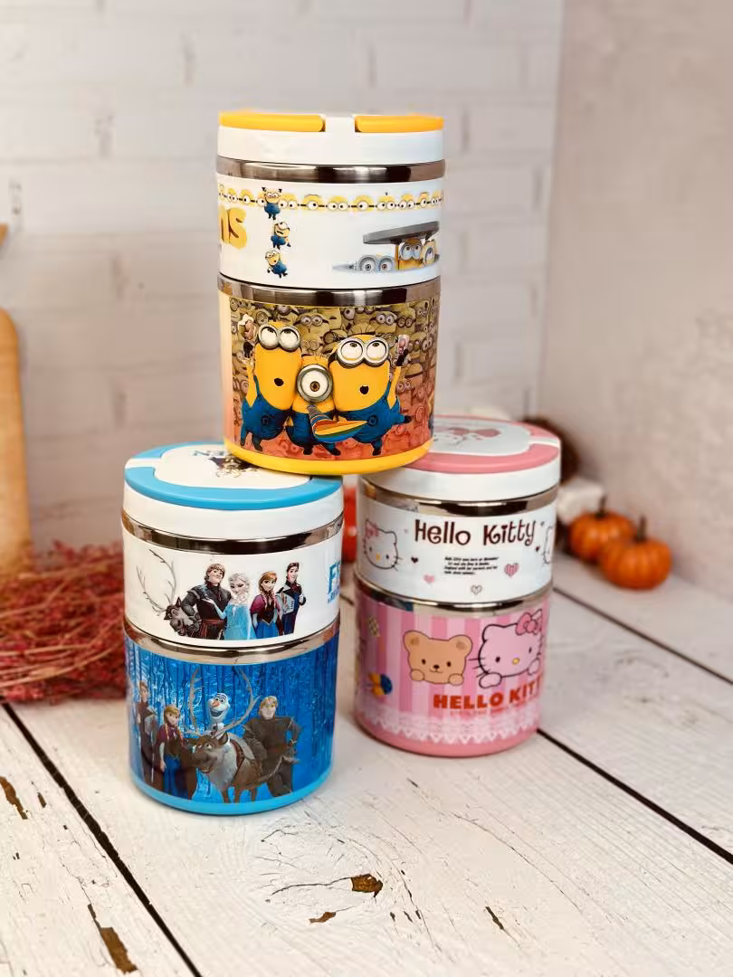 لانچ باکس گرد 2 طبقه دسته تاشو کد 5910