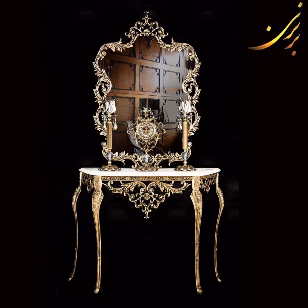 ست آینه کنسول شمعدان ساعت آلومینیومی کد1