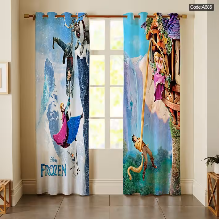 پرده پانچی مخمل چاپی دخترانه کد 685