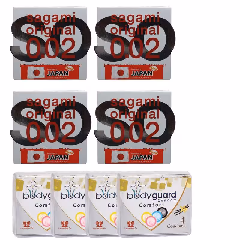 کاندوم ساگامی مدل نرمال مجموعه 4 عددی به همراه کاندوم بادی گارد مدل Comfort مجموعه 4 عددی