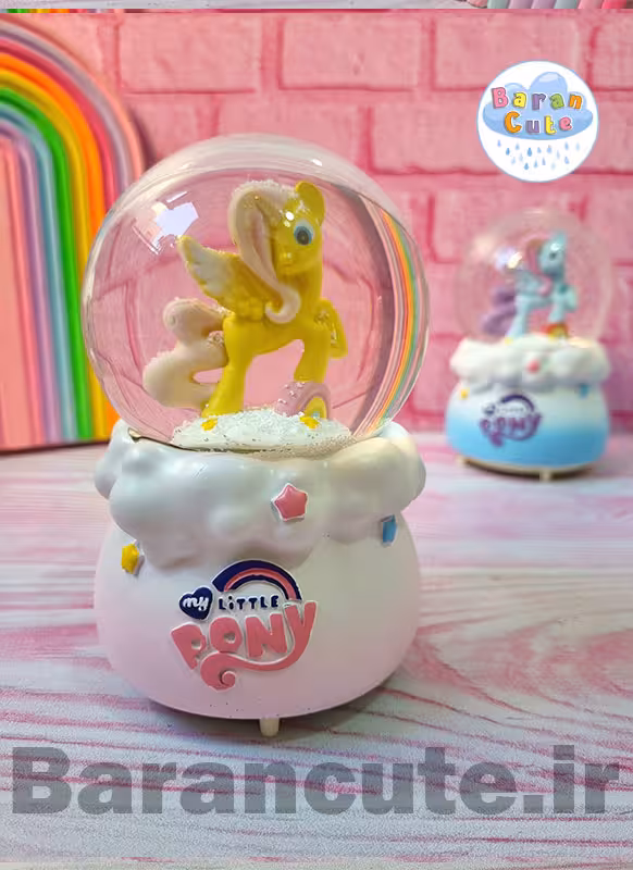 گوی موزیکال پمپی برفی چراغ دار سایز بزرگ طرح پونی زرد