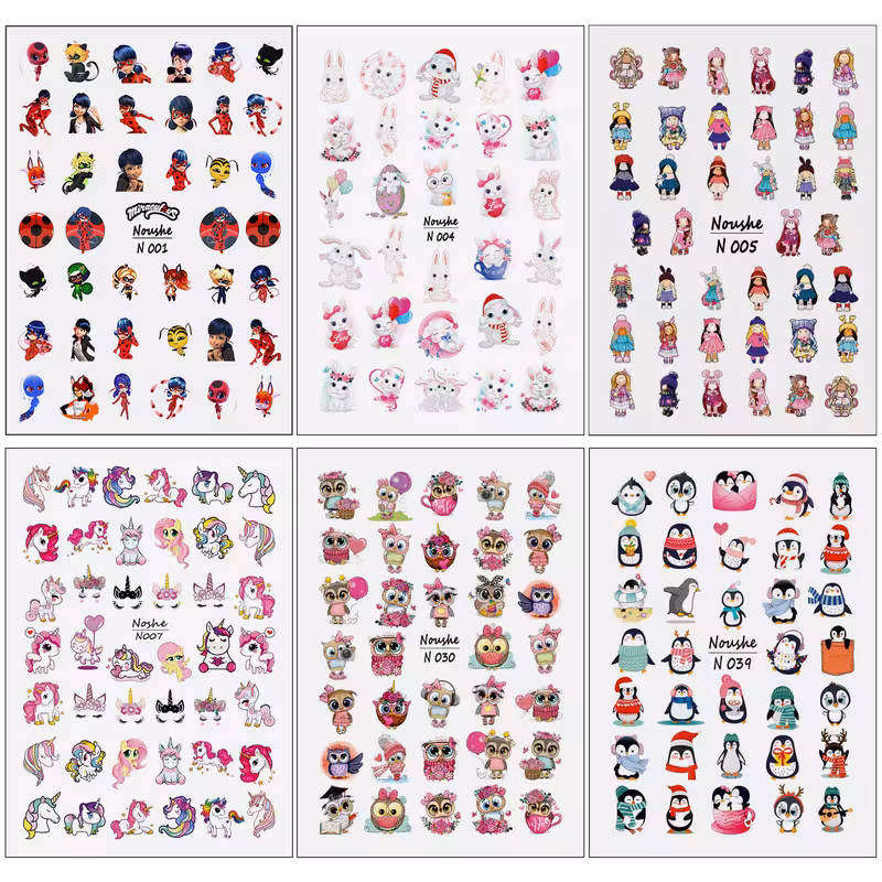 برچسب لنز ناخن مدل کارتونی کد N01-04-05-07-30-39 مجموعه 6 عددی