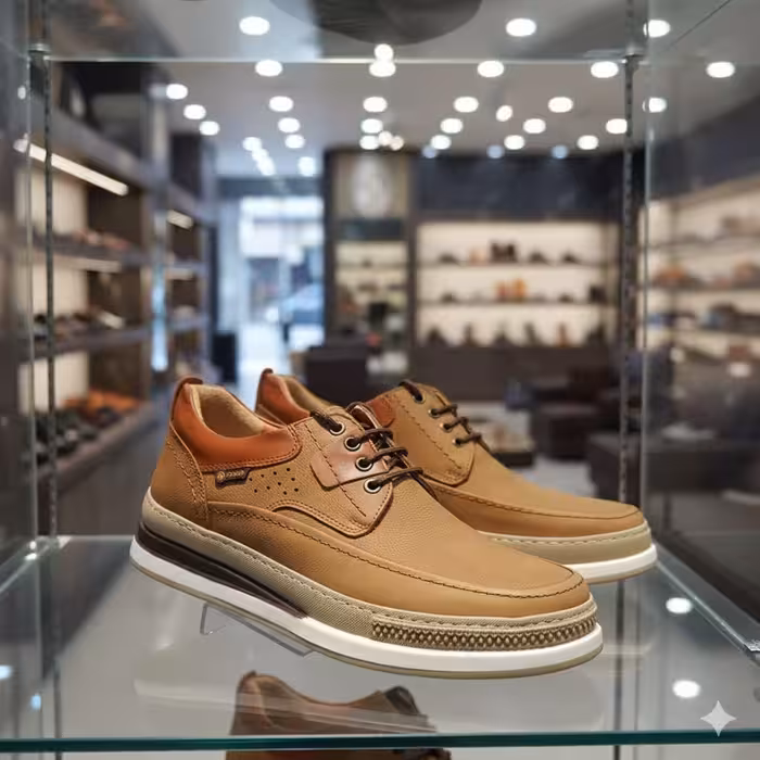 کفش چرم مردانه اسپرت کد SP209CF رنگ نسکافه ای