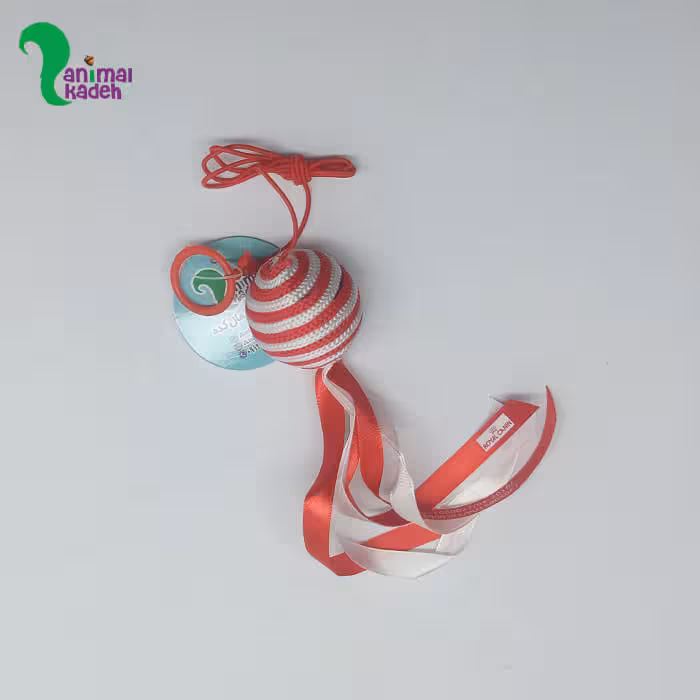 اسباب بازی توپ سگ و گربه قرمز روبان دار