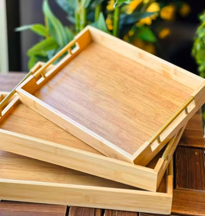 سینی سرو بامبو دسته طلایی مستطیلی وارداتی کد KIT-145