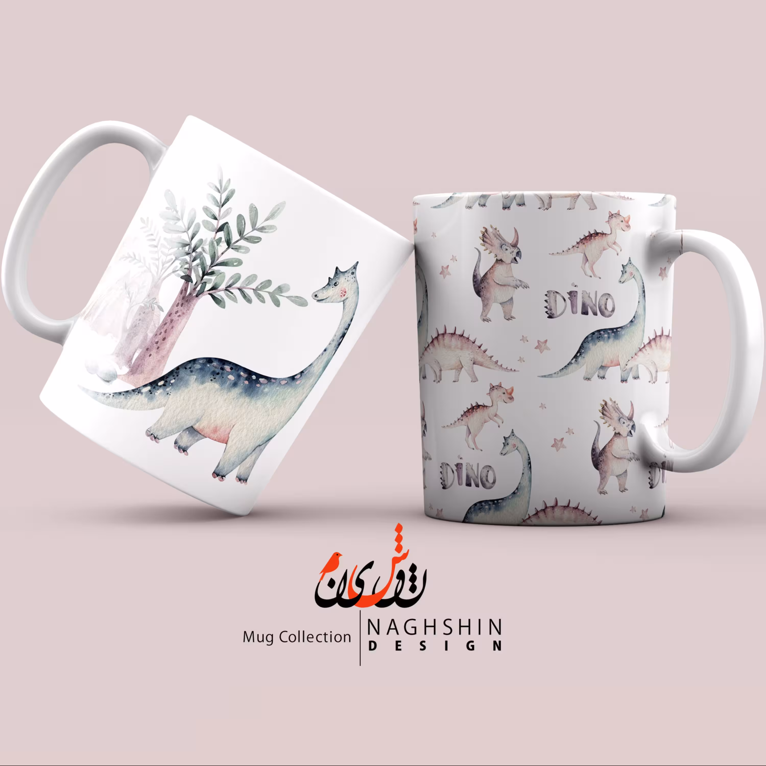 ماگ سرامیکی طرح دایناسور2 Dino (مجموعه دو عددی)