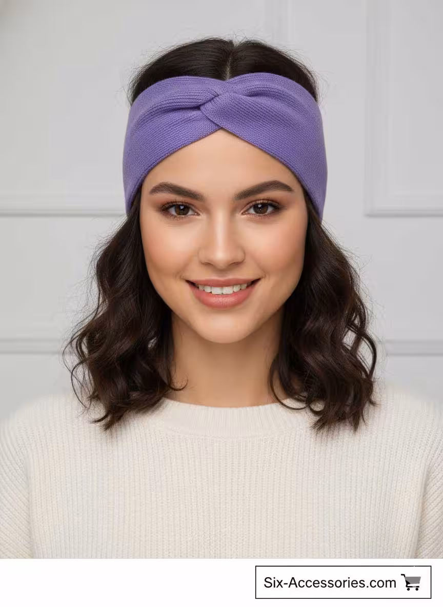 هدبند بافتنی بنفش یاسی