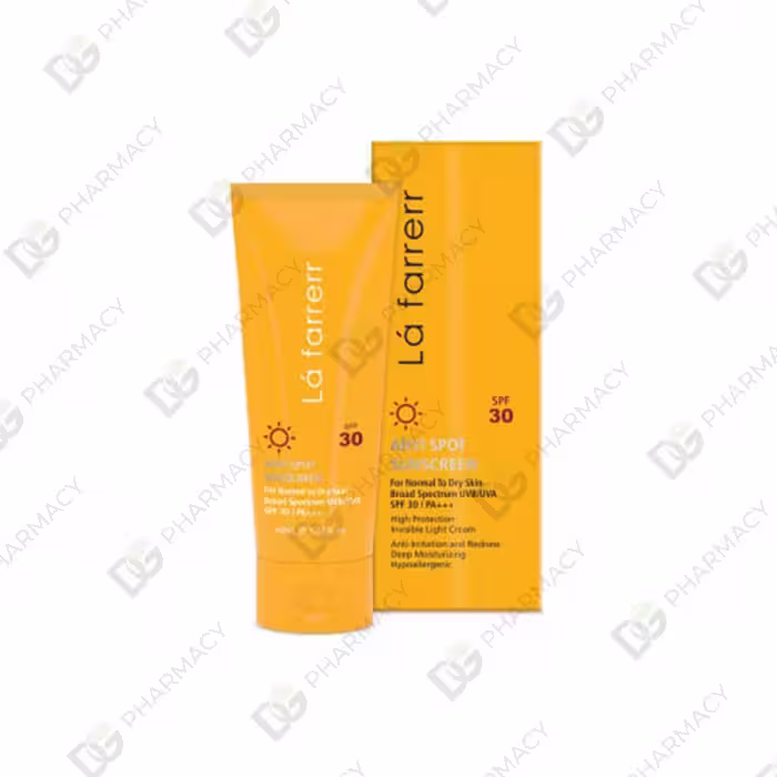 کرم ضد آفتاب و ضدلک بی رنگ پوست های خشک و معمولی SPF30 لافارر دیجی فارماسی