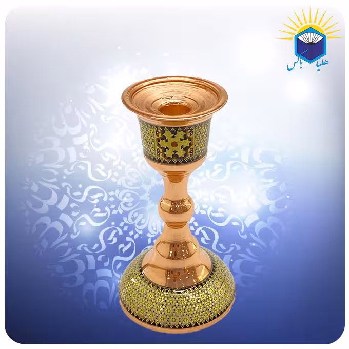 شمعدان متوسط مس و خاتم کاری شالدار