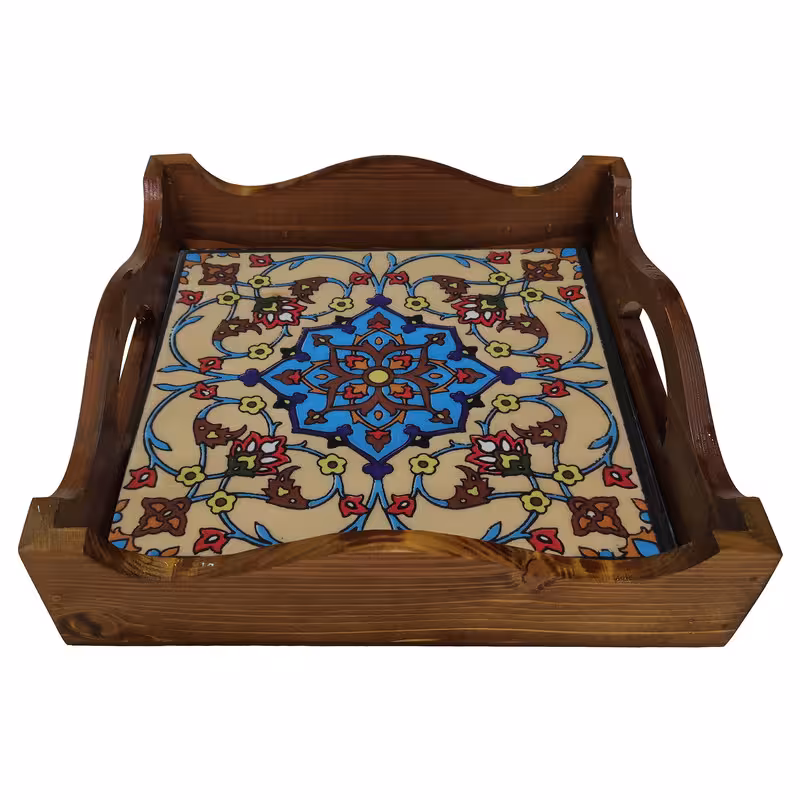 سینی چوبی طرح کاشی