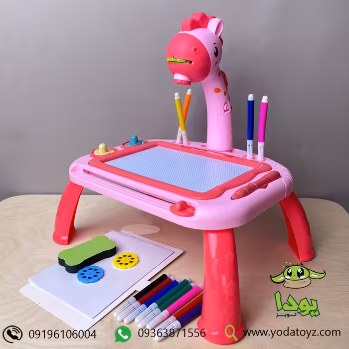 تخته نقاشی گرافیتی پروژکتور دار مدل زرافه رنگ صورتی