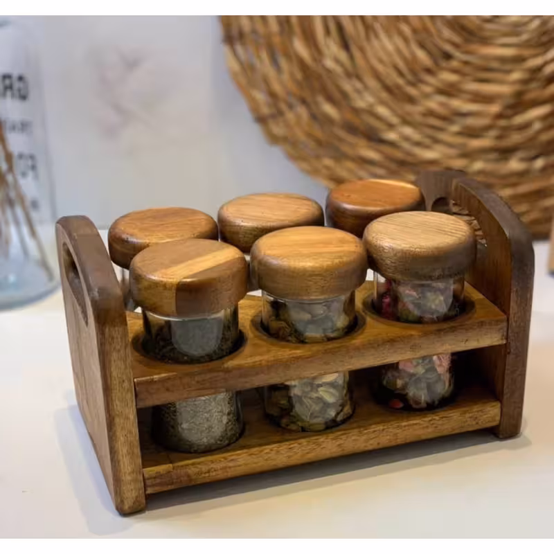 جا ادویه چوبی رنگ تیره (آکاسیا) تخت 6 تایی کد 99068 از برند لونا رابروود