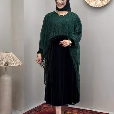 پیراهن مهمانی زنانه تور مدل سارافون مخمل رویه دانتل