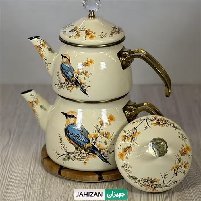 کتری قوری لعابی شاهین ترکیه طرح پرنده