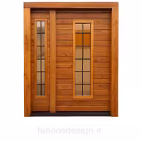 درب ورودی چوبی ترمووود با دو شیشه عمودی کد 30199