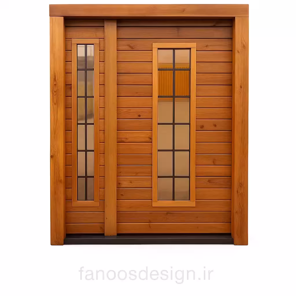 درب ورودی چوبی ترمووود با دو شیشه عمودی کد 30199