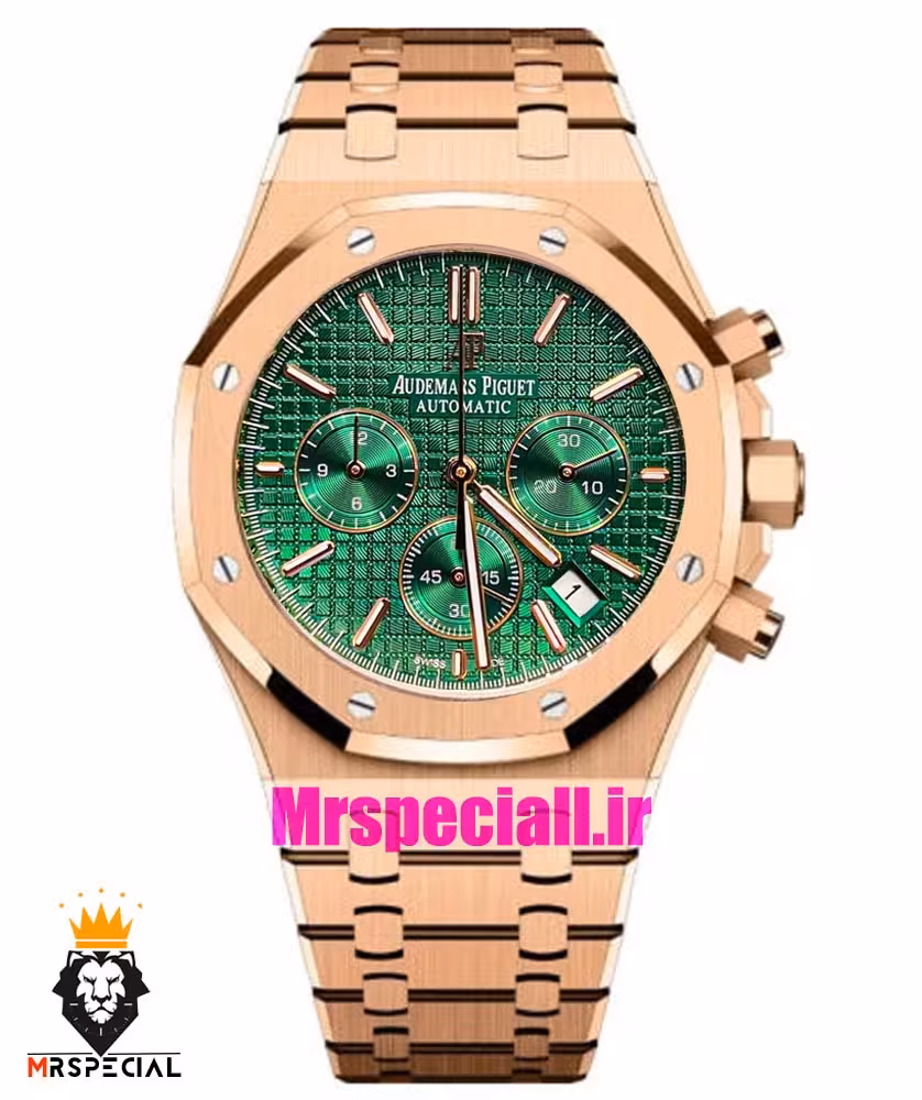 ساعت مچی مردانه اودمار پیگه کرنوگراف رزگلد صفحه سبز AUDEMARS PIGUET ROYAL 4419