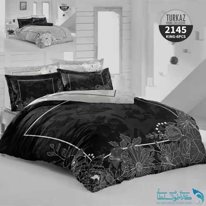 روتختی طرح گلدار مشکی دو نفره برند Turkaz کد 2145